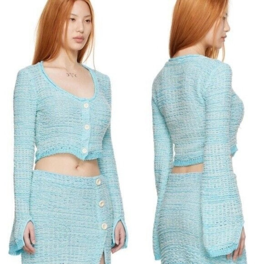 ACNE STUDIOS Blue Textured Cotton Weave Cardigan Blue XS NWT flaw - Picture 1 of 16